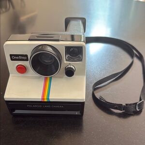 Polaroid OneStep Land Camera - White with Rainbow Stripe